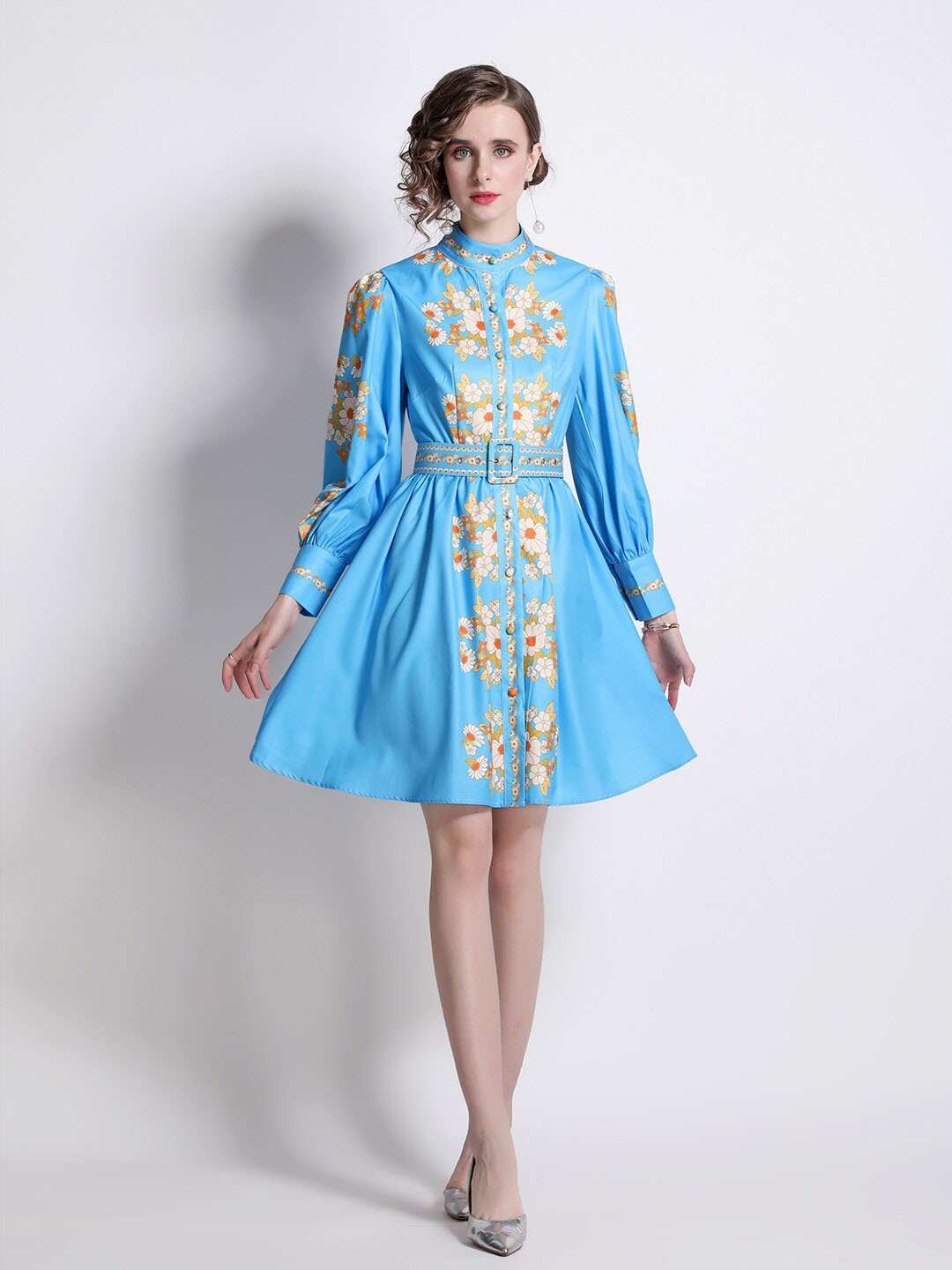 

JC Collection Blue Floral Printed Shirt Dress