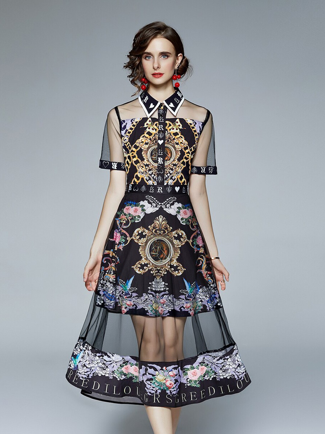 

JC Collection Black Printed Midi Dress
