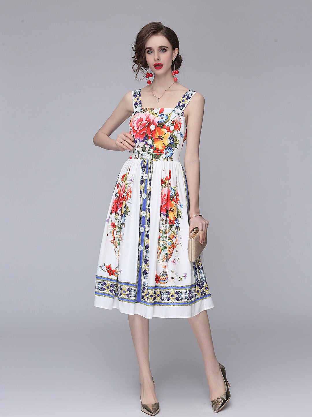 

JC Collection White Floral Printed Fit and Flare Dress