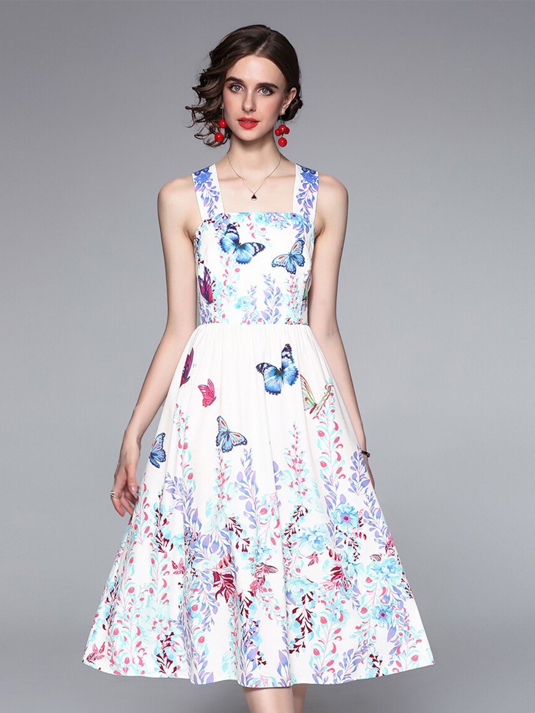 

JC Collection White & Blue Floral Printed Midi Dress
