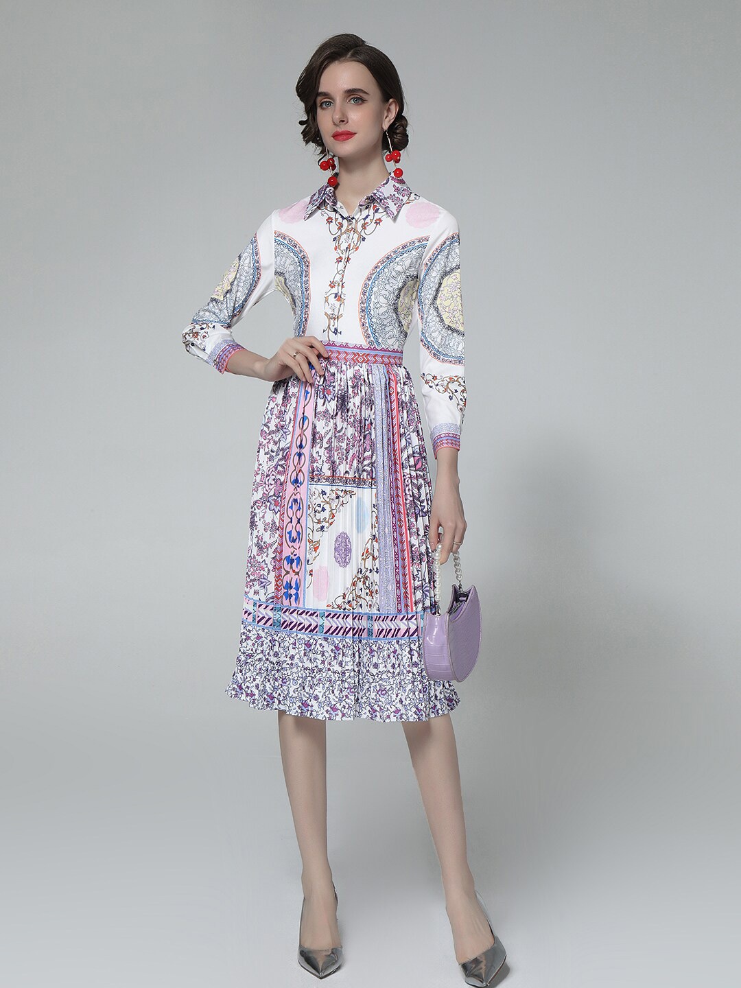 

JC Collection White & Purple Ethnic Motifs A-Line Dress
