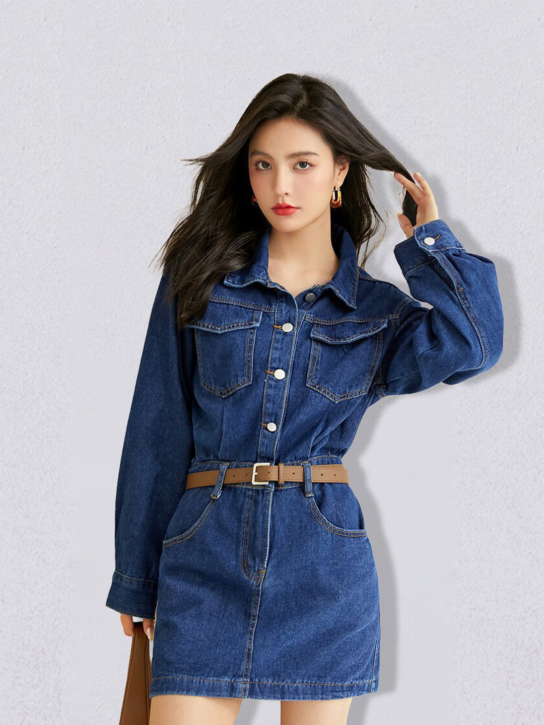 

JC Collection Blue Shirt Mini Dress with Belt
