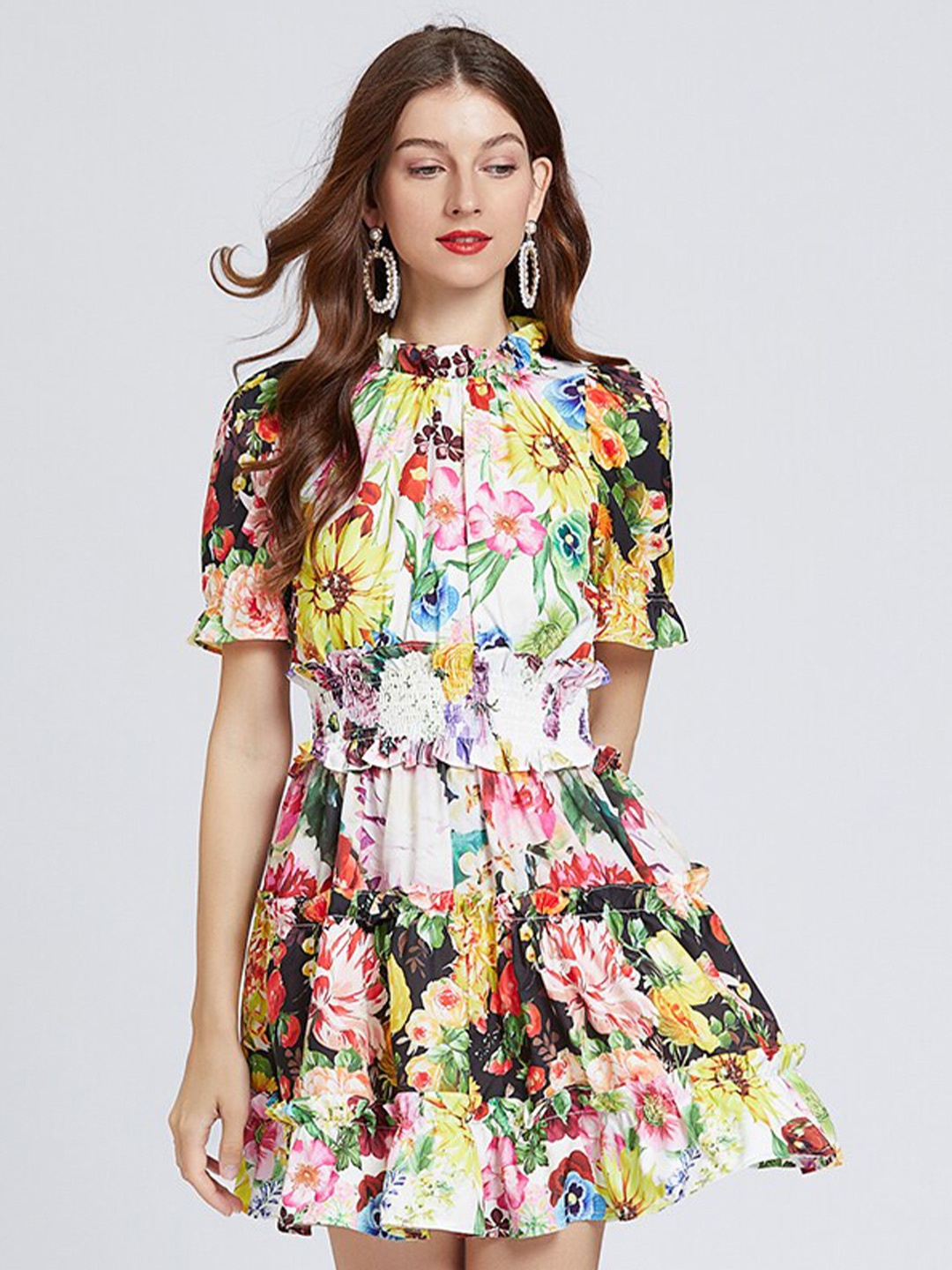 

JC Collection White & Yellow Floral Printed Mini Dress