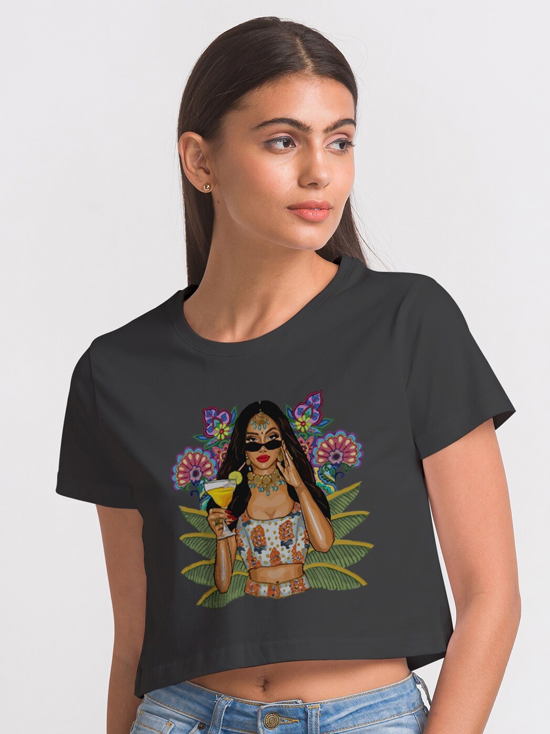 

FashionRack Women Black Printed Bio Finish Cotton T-shirt