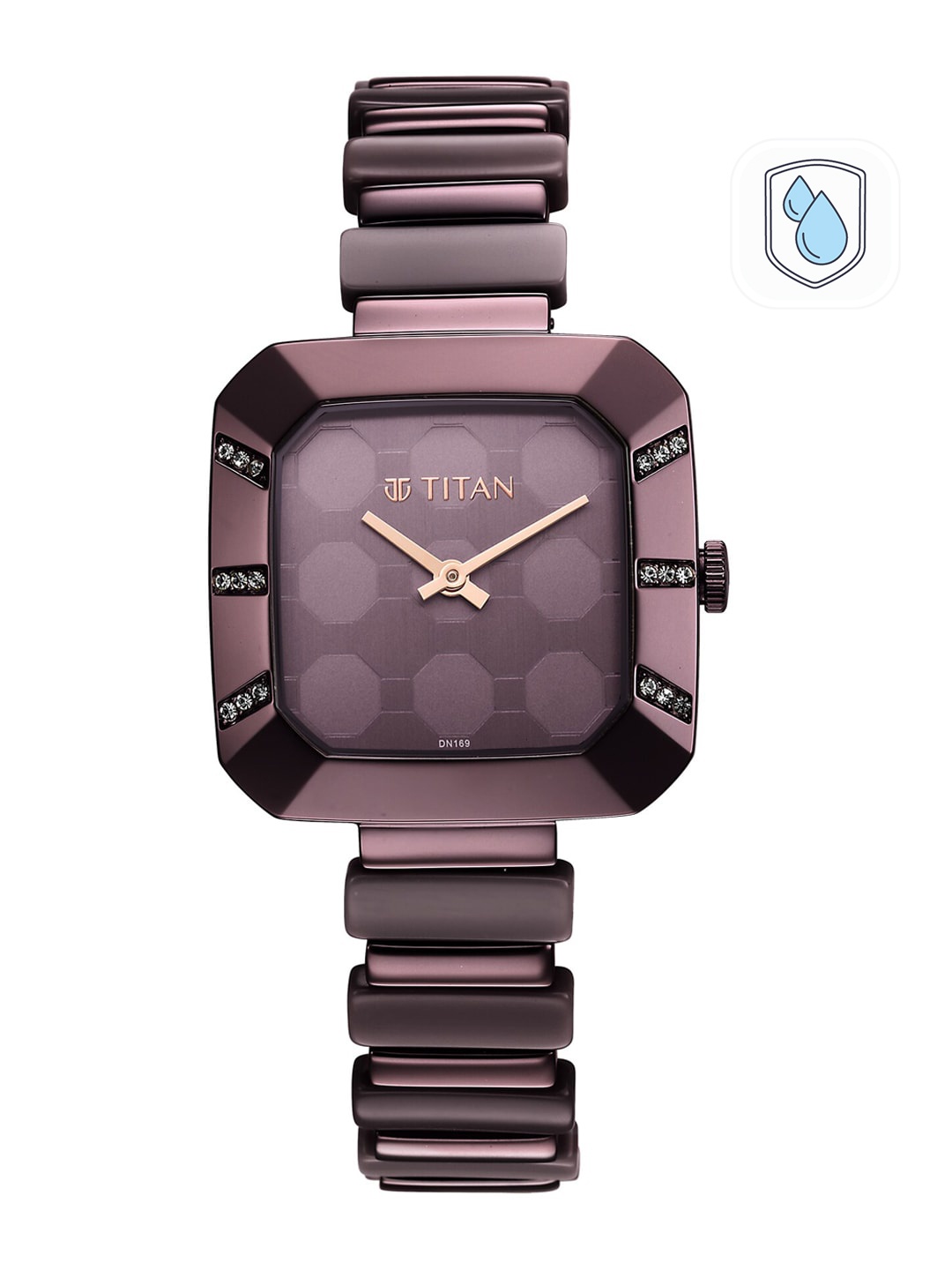 

Titan Women Purple Brass Embellished Dial & Purple Bracelet Style Straps Analogue Watch