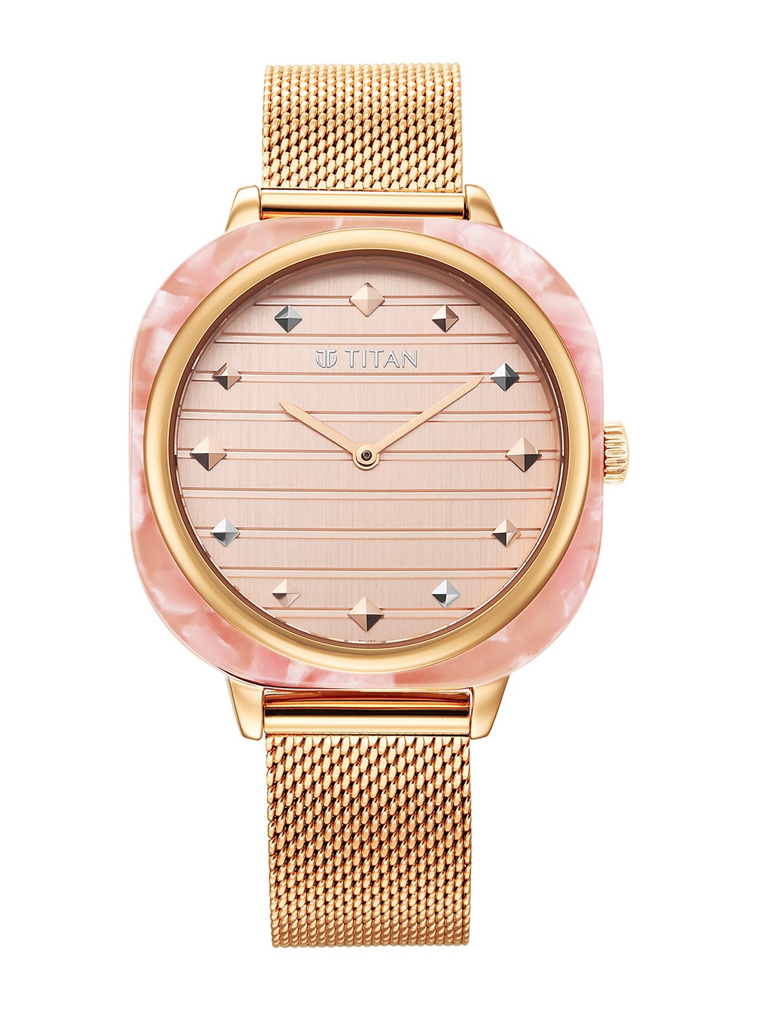 

Titan Women Rose Gold-Toned Brass Dial & Gold Toned Bracelet Style Straps Analogue Watch