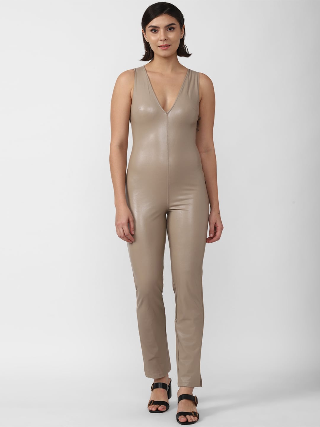 

FOREVER 21 Brown Basic Long Jumpsuit