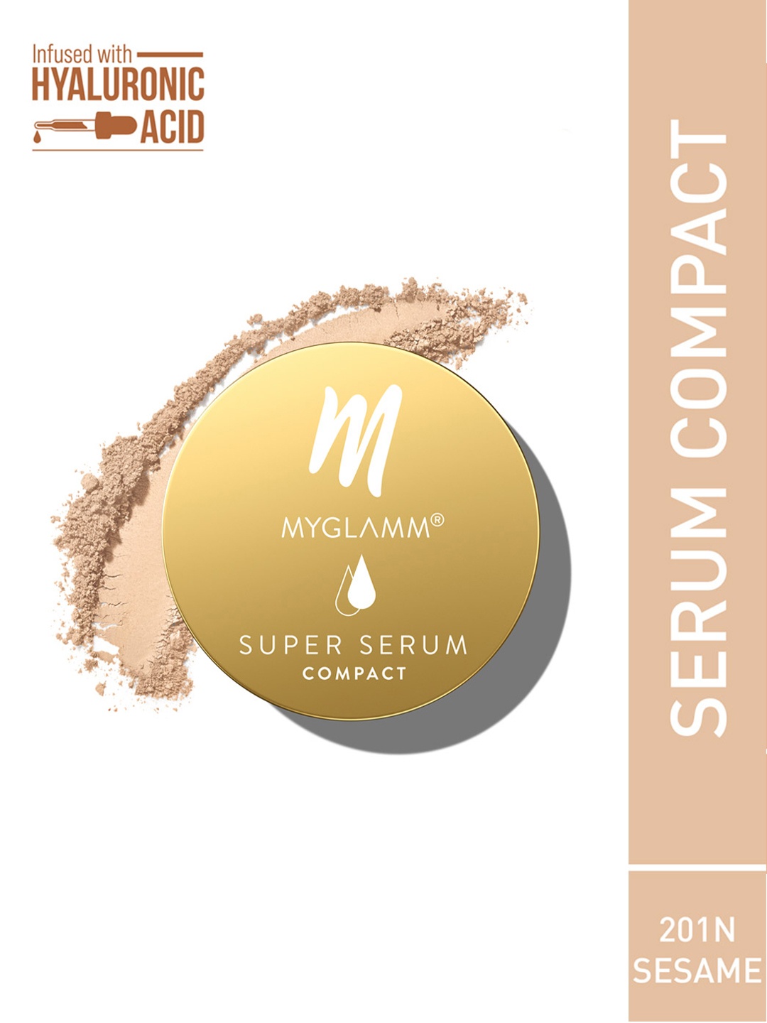 

MyGlamm Super Serum Hydrating Compact Powder with Hyaluronic Acid 9g - Sesame 201N, Beige
