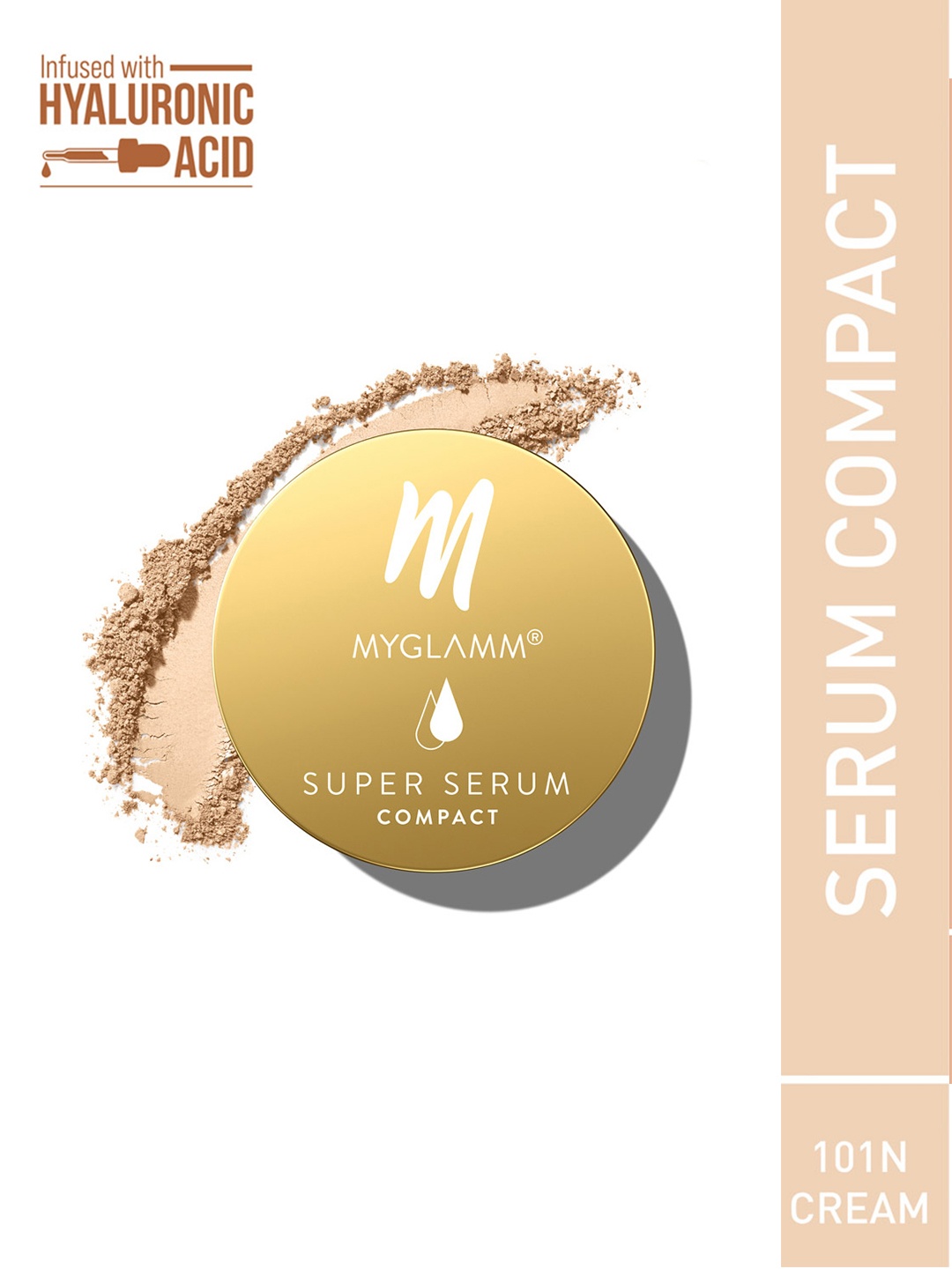 

MyGlamm Super Serum Hydrating Compact Powder with Hyaluronic Acid 9g - Cream 101N, Beige