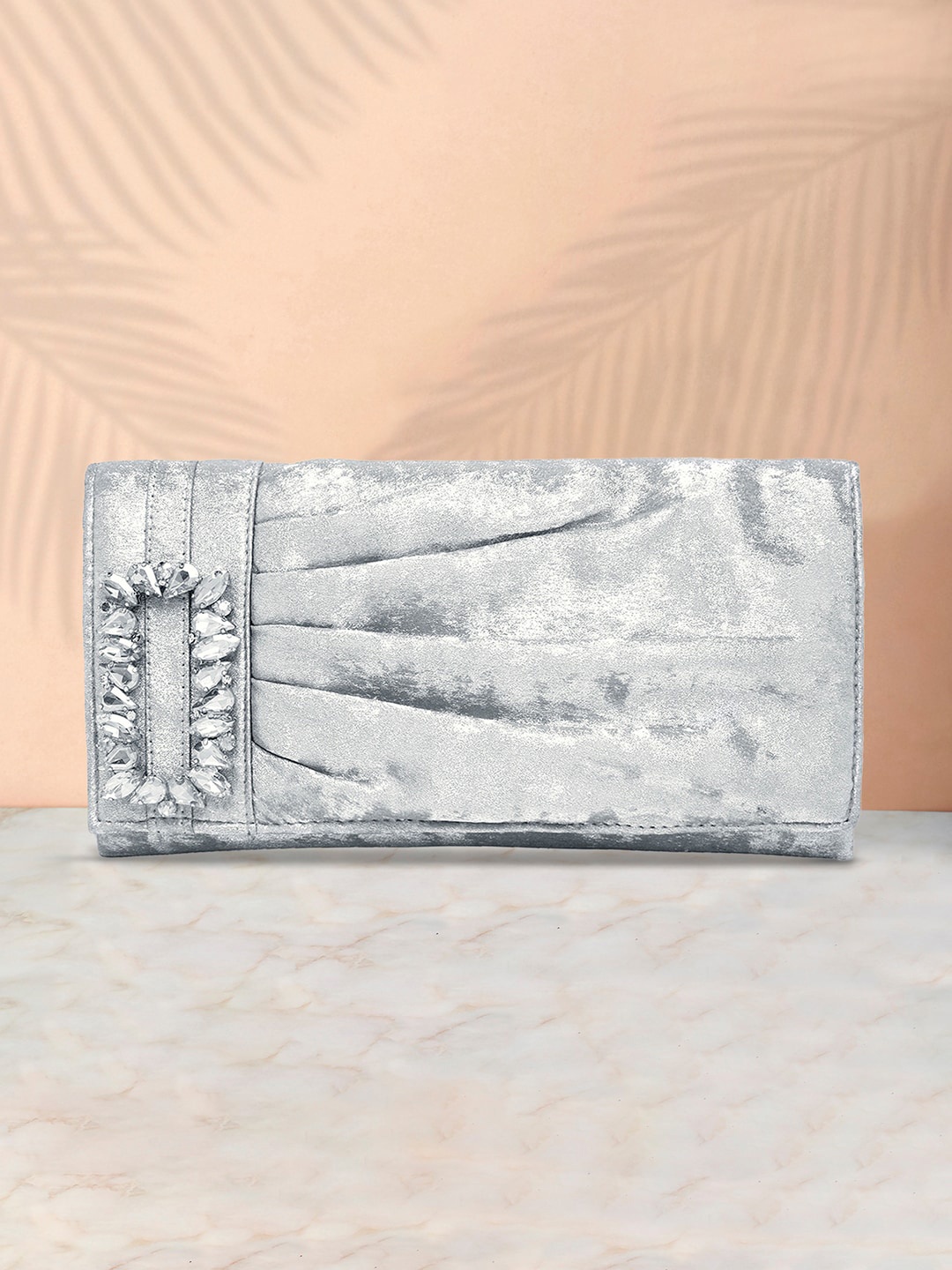 

Peora Grey & White Embellished Embellished Purse Clutch