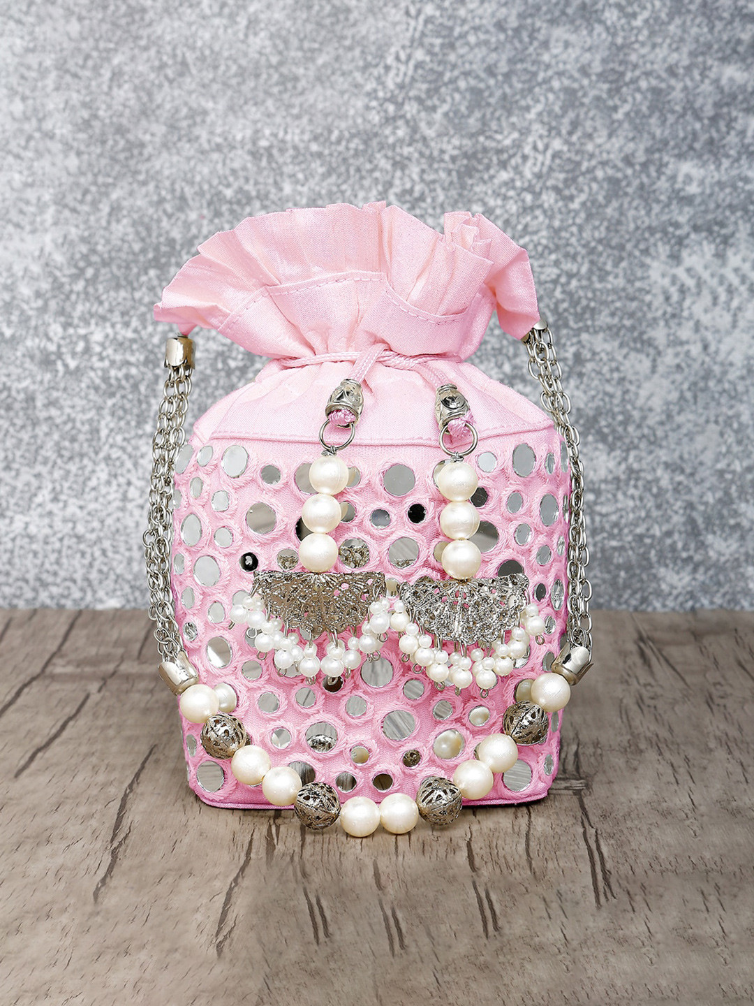 

Peora Pink Embellished Embellished Potli Clutch