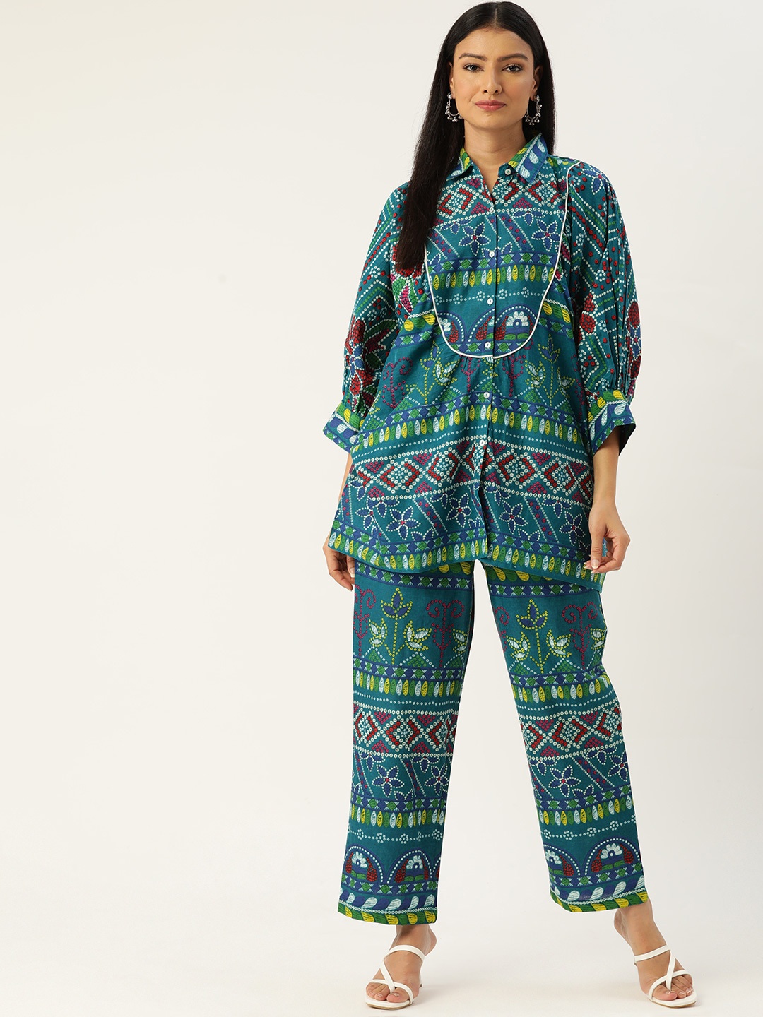 

MISRI Women Teal Shirt With Trousers