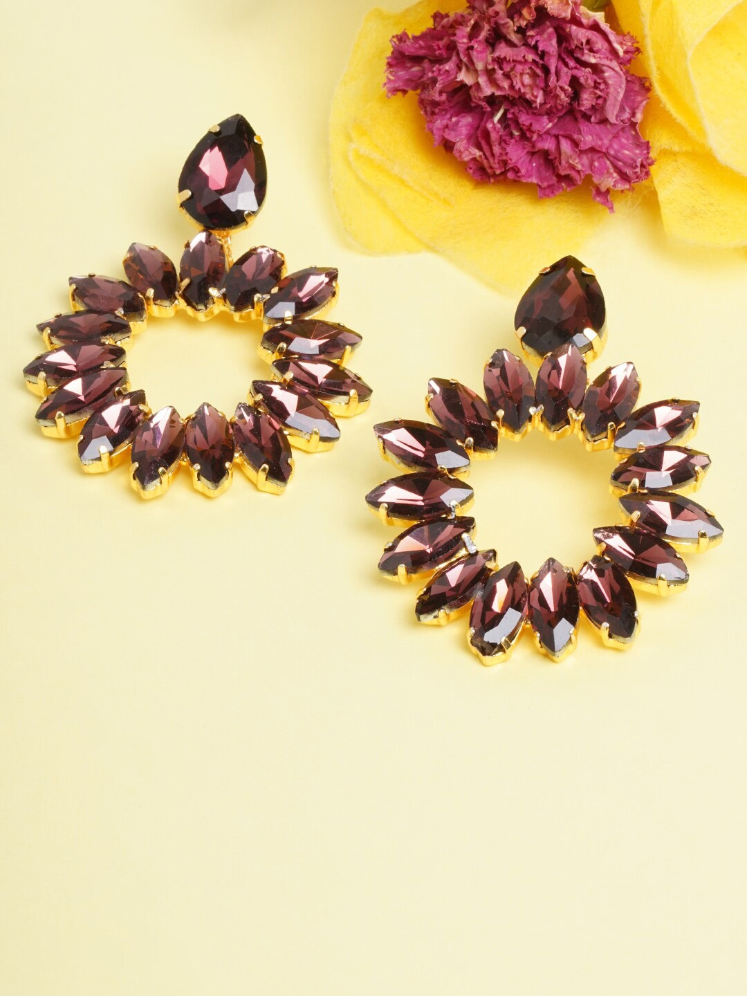 

DIVA WALK Burgundy & Gold-Plated Circular Drop Earrings