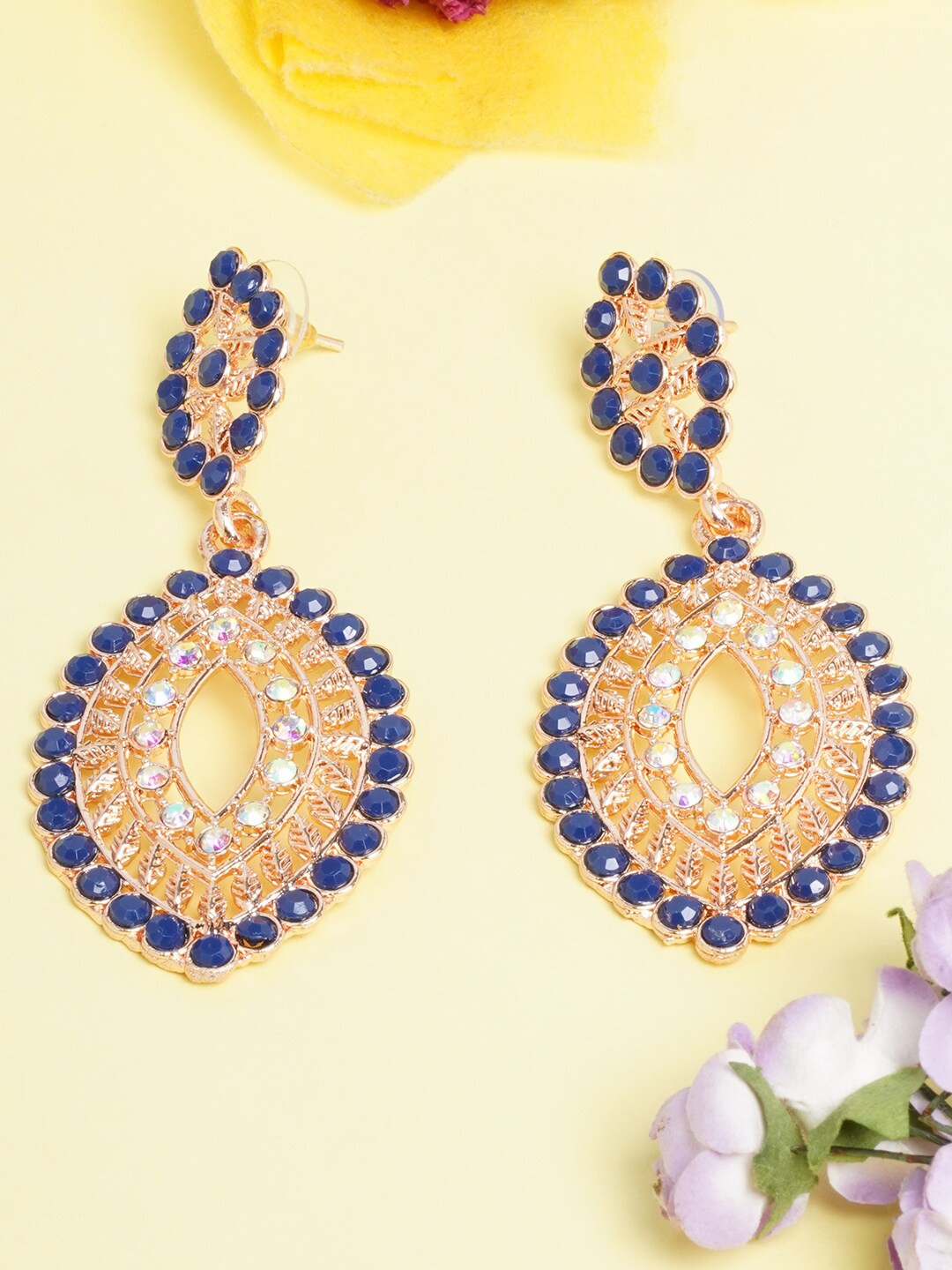 

DIVA WALK Blue & Gold-Plated Contemporary Drop Earrings