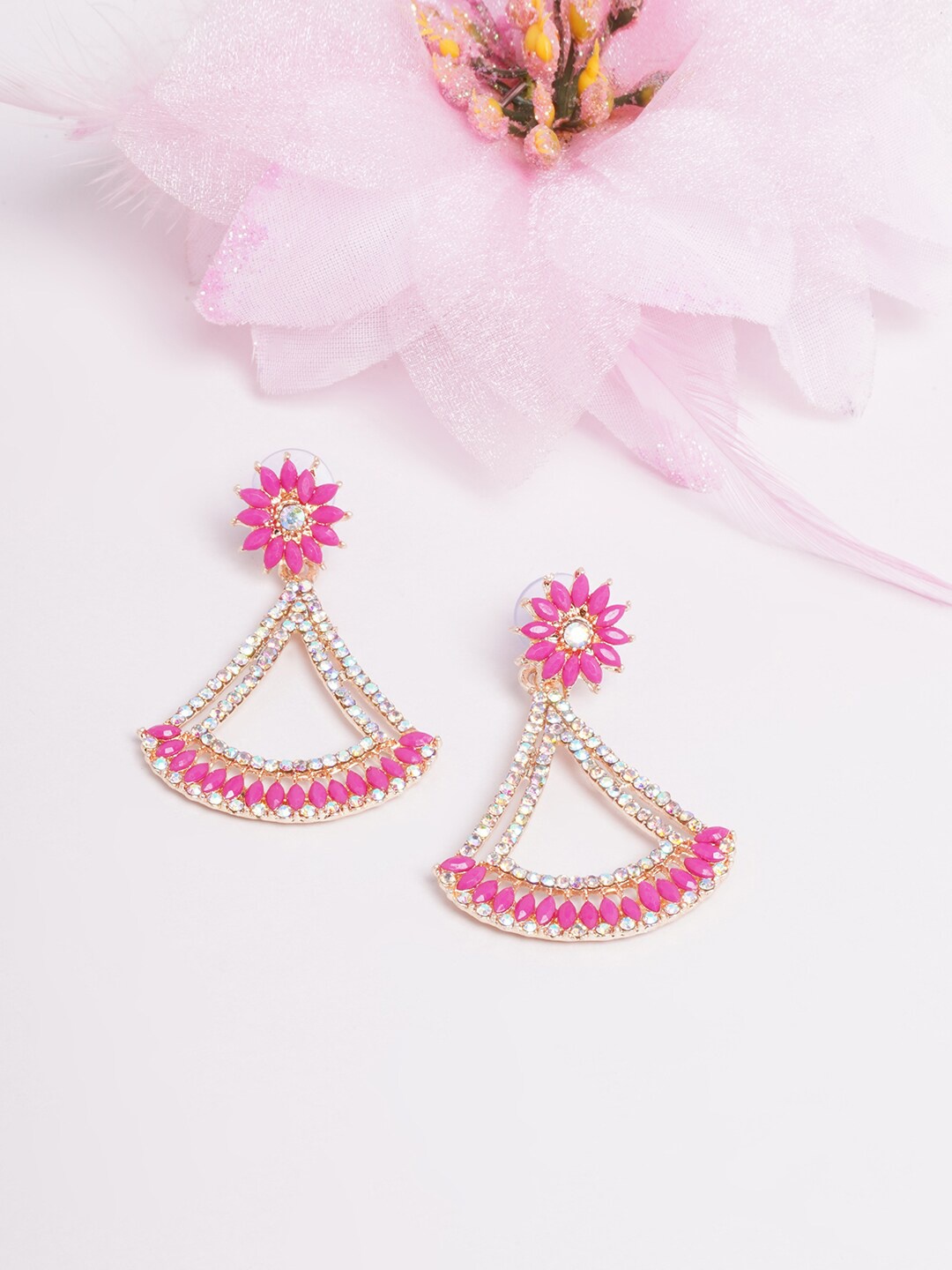 

DIVA WALK Gold-Toned & Pink Gold-Plated Drop Earrings