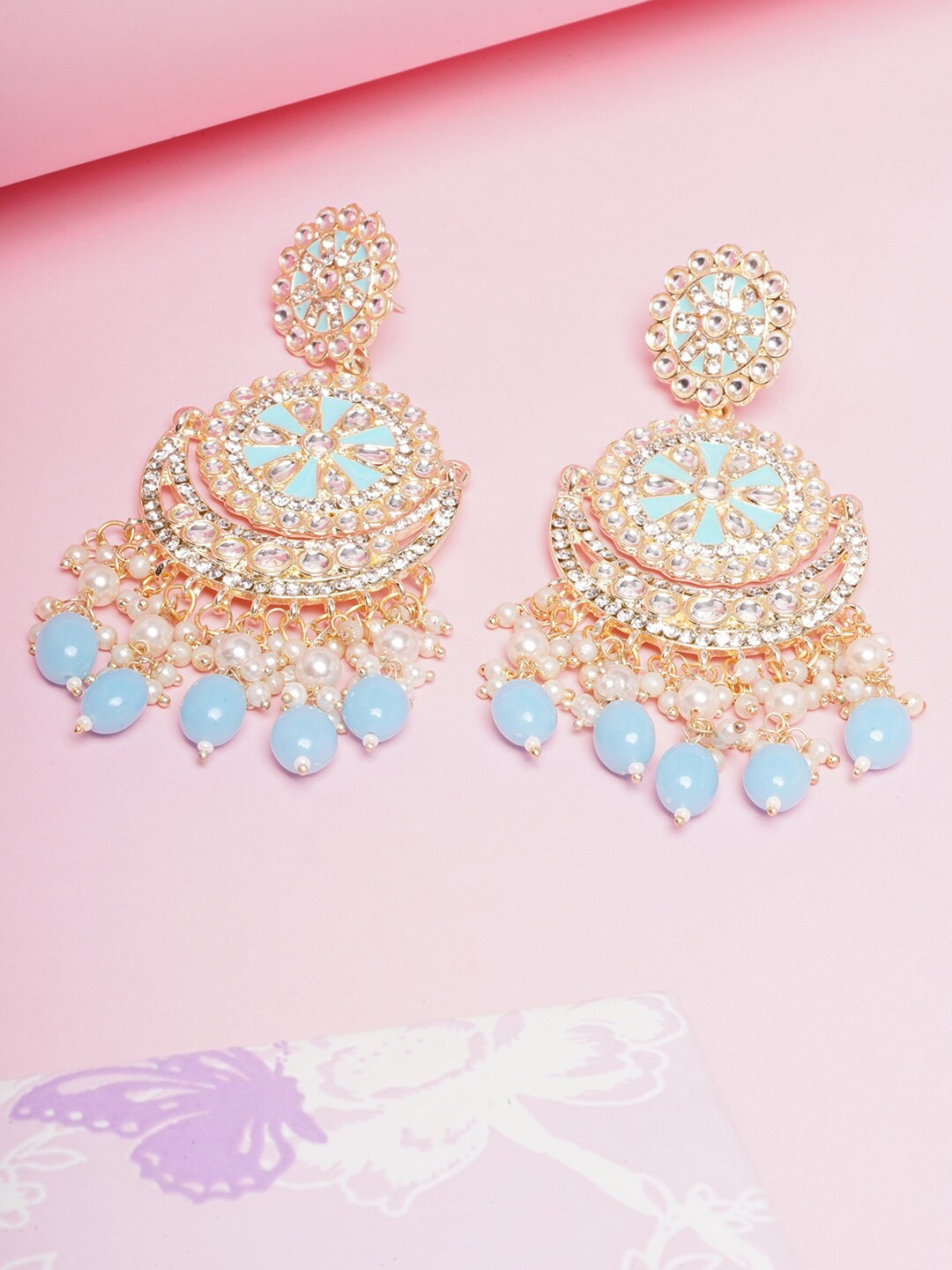

DIVA WALK Gold-Toned & Blue Gold-Plated Chandbalis Earrings