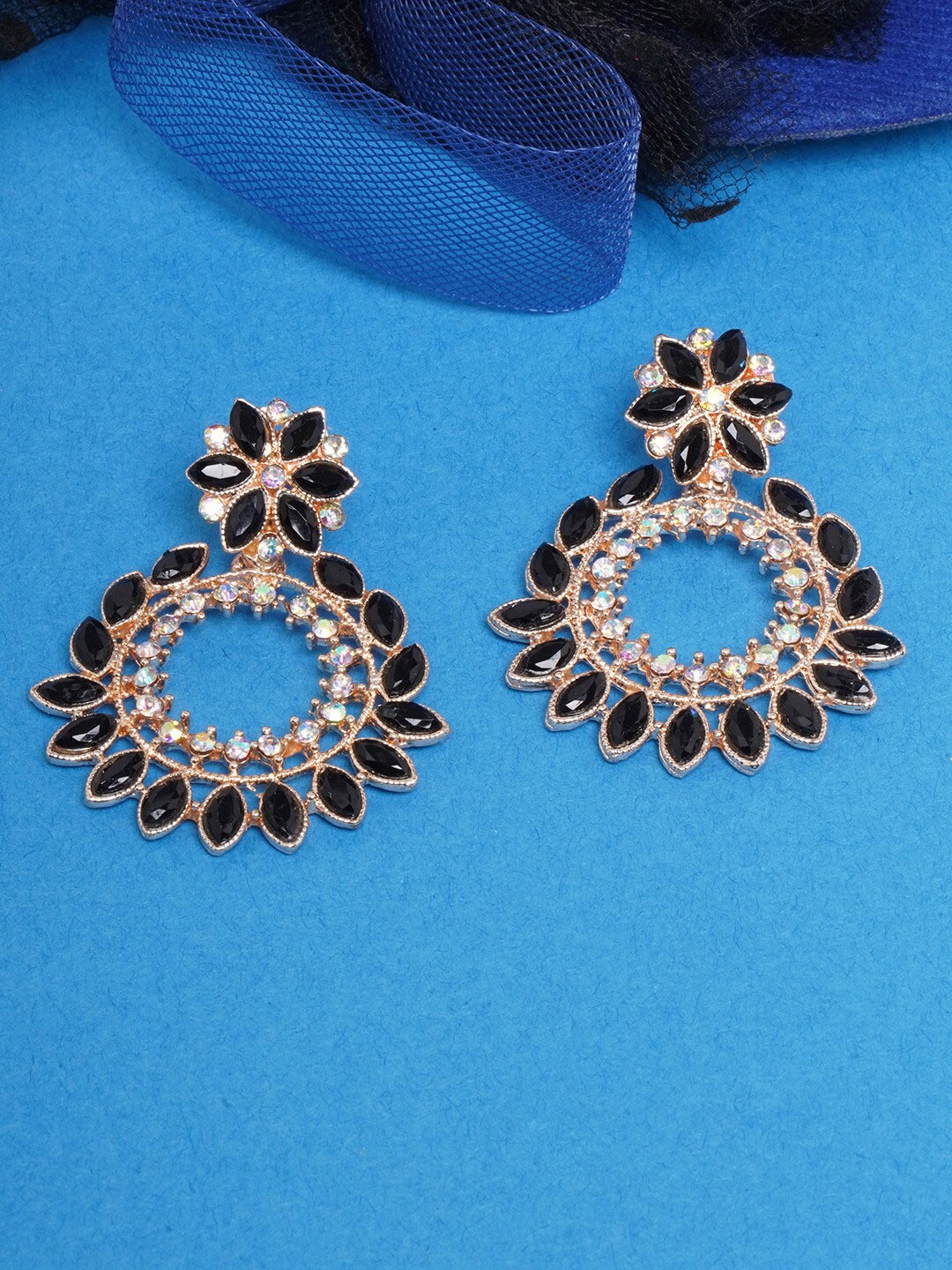 

DIVA WALK Gold-Toned & Black Gold-Plated Chandbalis Earrings