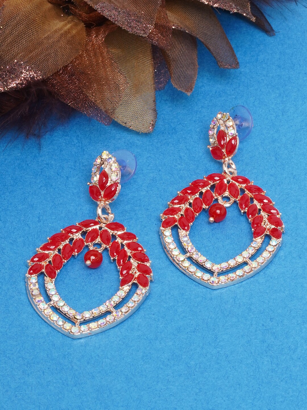 

DIVA WALK Gold-Toned & Red Gold-Plated Drop Earrings