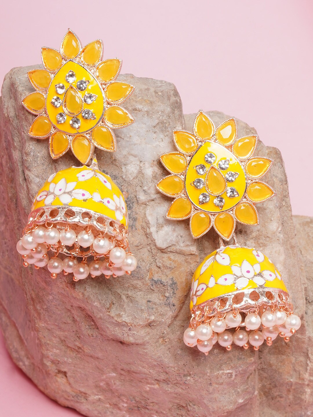 

DIVA WALK Gold-Toned & Yellow Gold-Plated Dome Shaped Jhumkas Earrings