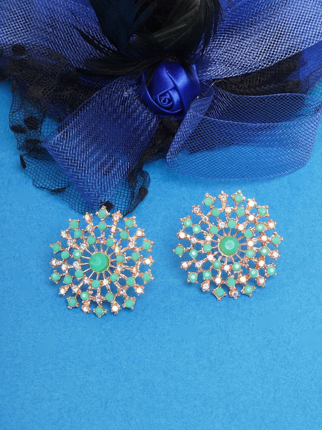 

DIVA WALK Gold-Toned & Green Gold-Plated Studs Earrings