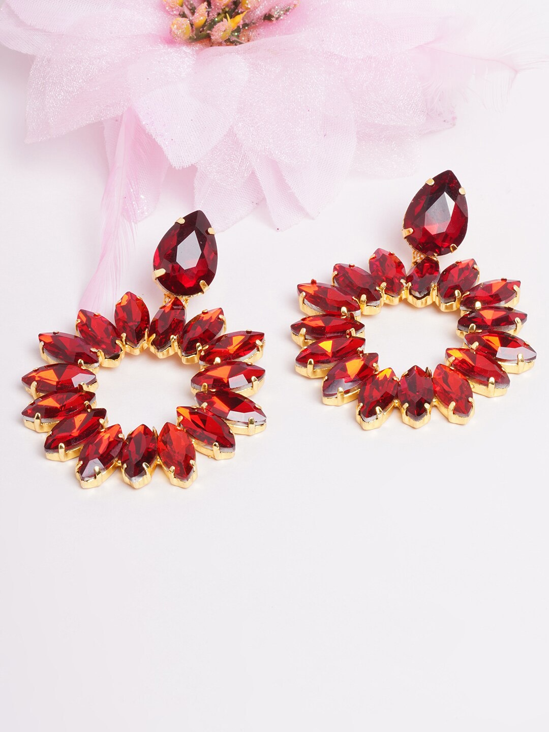

DIVA WALK Gold-Toned & Maroon Gold-Plated Drop Earrings