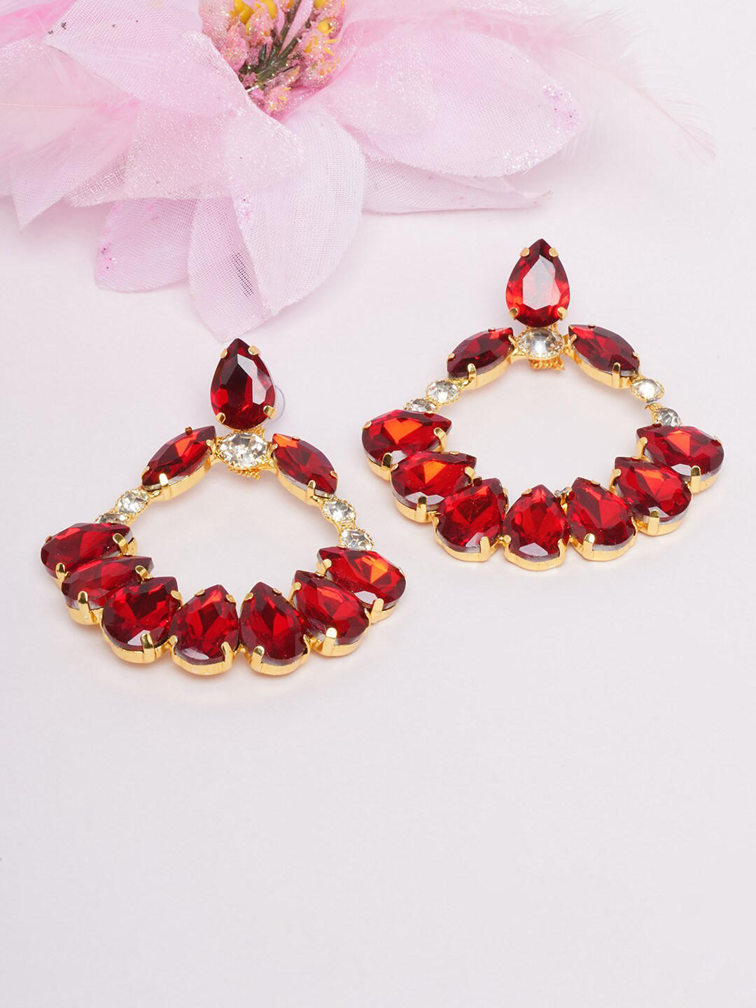 

DIVA WALK Gold-Toned & Red Gold-Plated Drop Earrings