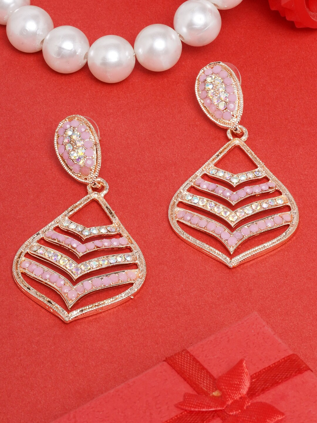

DIVA WALK Gold-Toned & Pink Gold-Plated Drop Earrings
