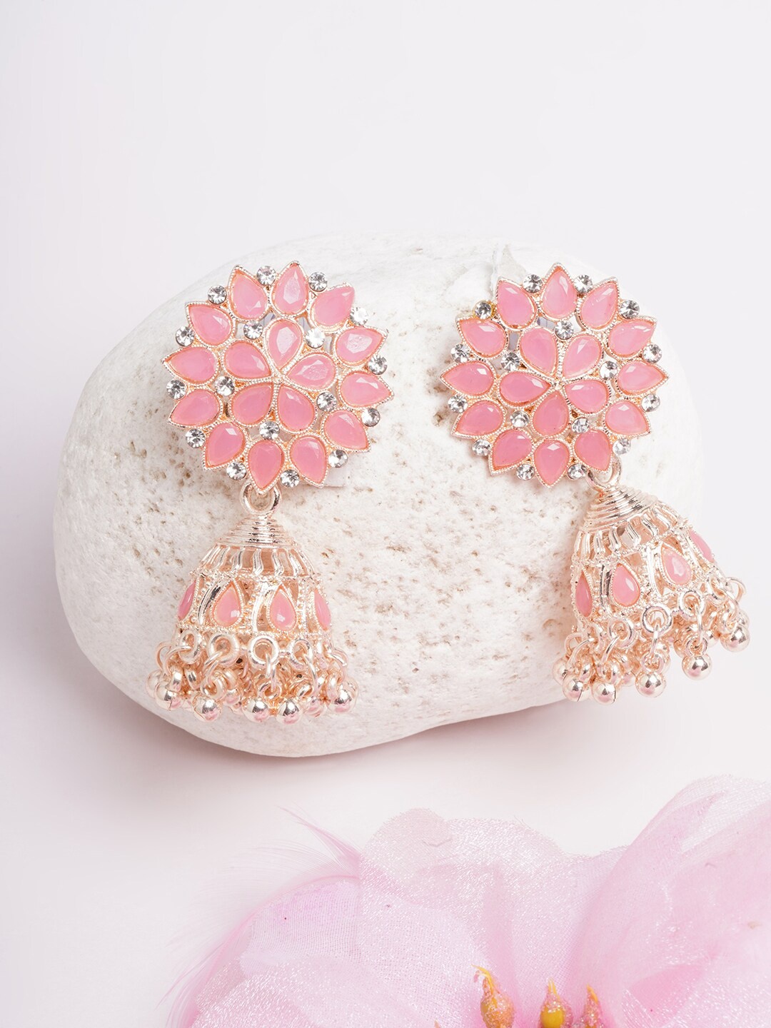 

DIVA WALK Rose Gold & Gold-Toned Contemporary Jhumkas Earrings