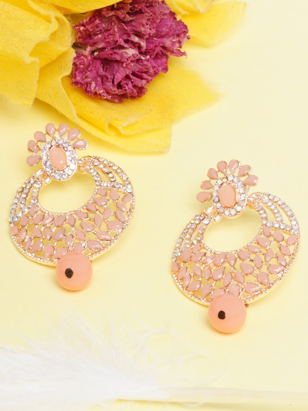 

DIVA WALK Pink & Gold-Toned Contemporary Chandbalis Earrings