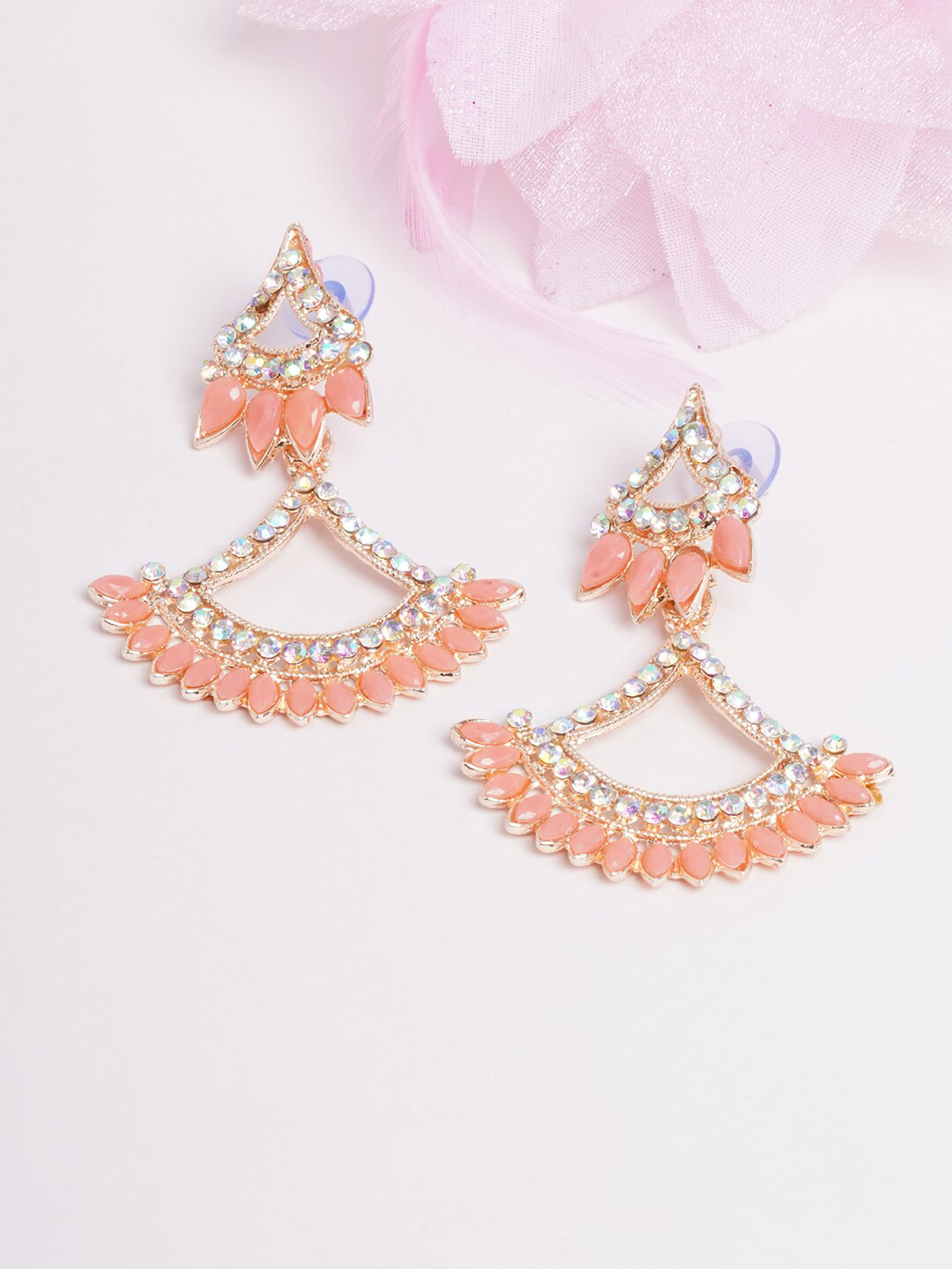 

DIVA WALK Peach-Coloured & Gold-Toned Contemporary Drop Earrings