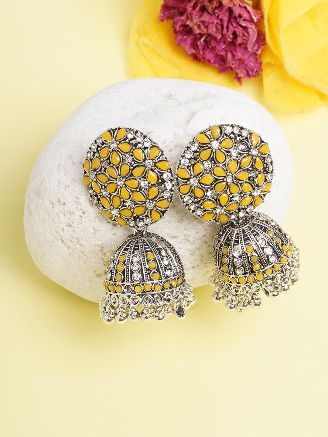 

DIVA WALK Contemporary Jhumkas Earrings, Silver