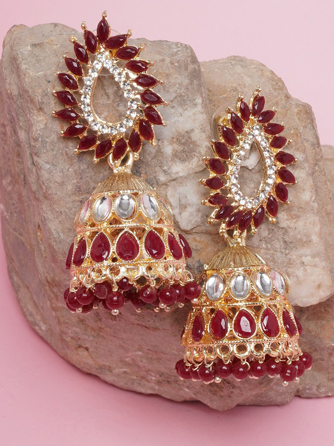 

DIVA WALK Contemporary Jhumkas Earrings, Maroon