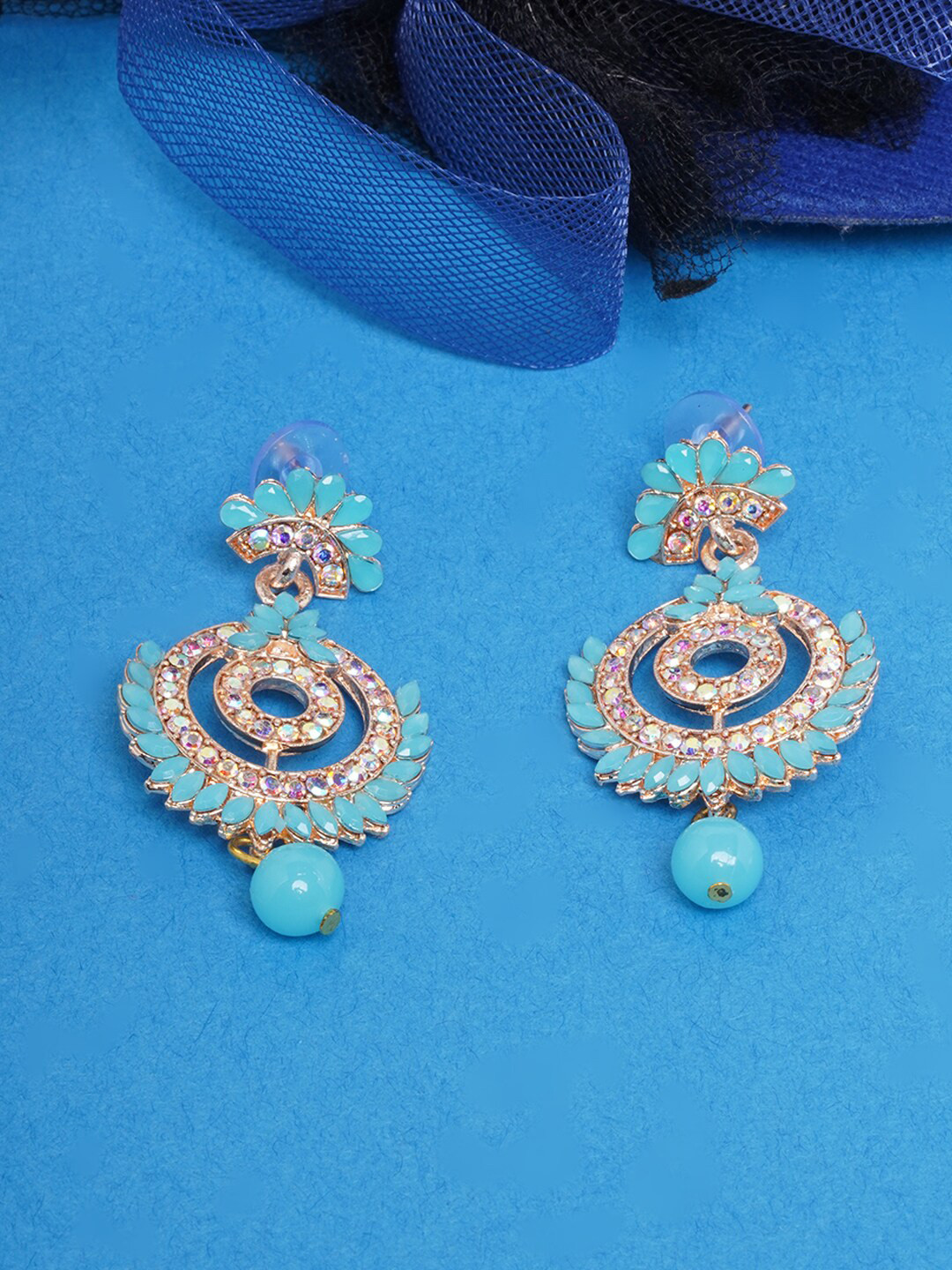 

DIVA WALK Turquoise Blue & Gold-Toned Contemporary Drop Earrings
