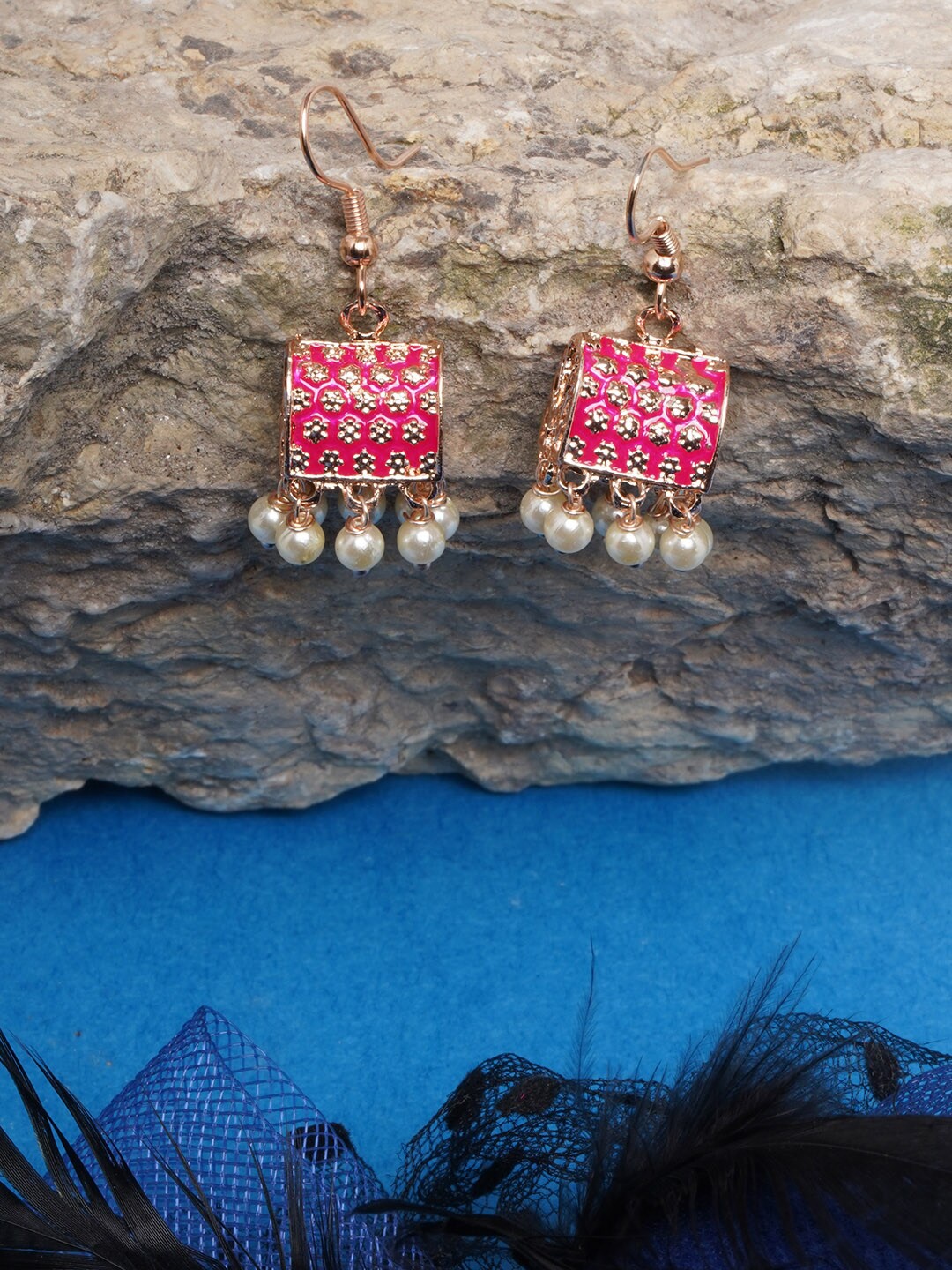 

DIVA WALK Rose Gold & Pink Contemporary Jhumkas Earrings