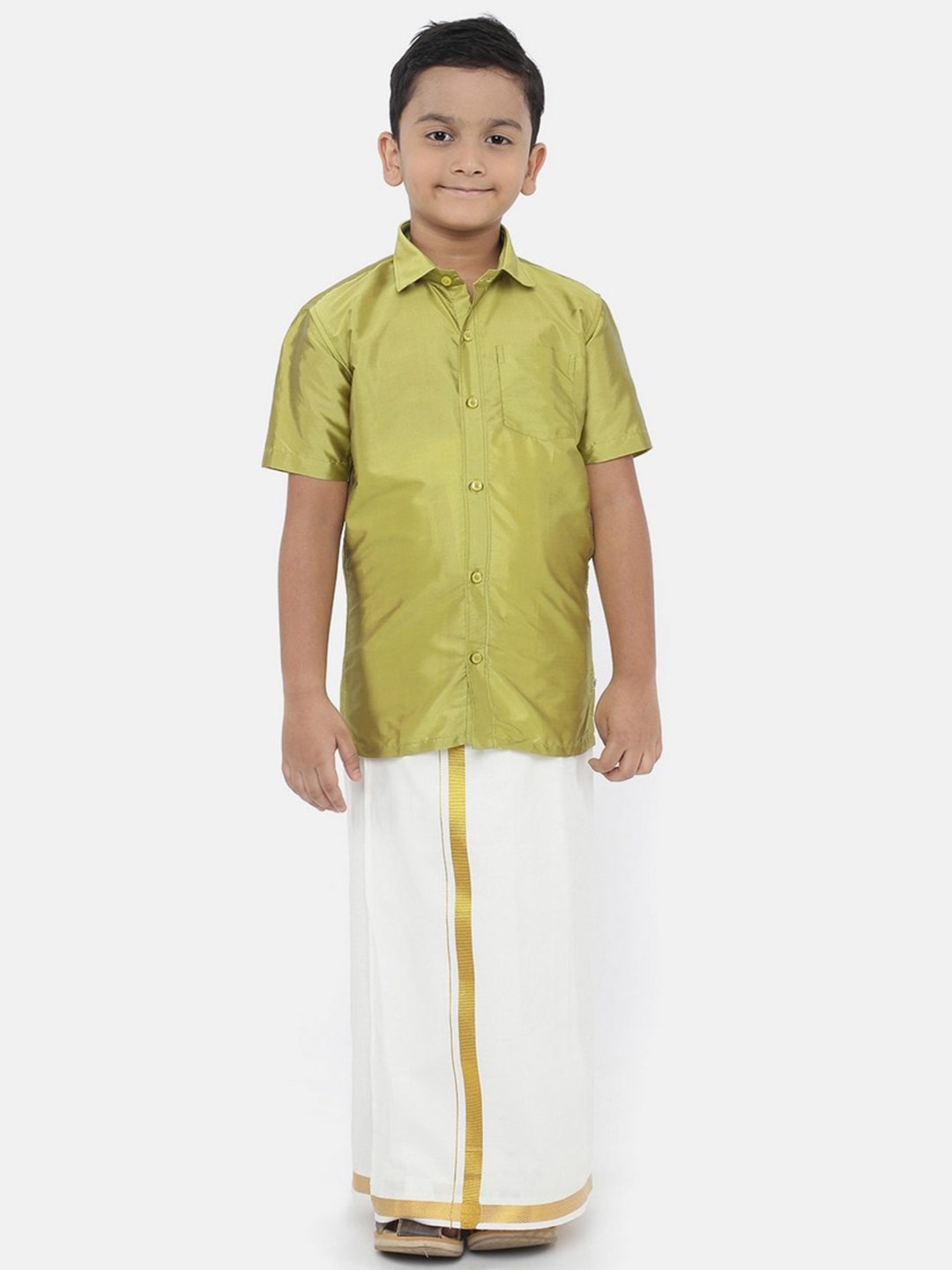 

Ramraj Boys Green & White Shirt with Dhoti