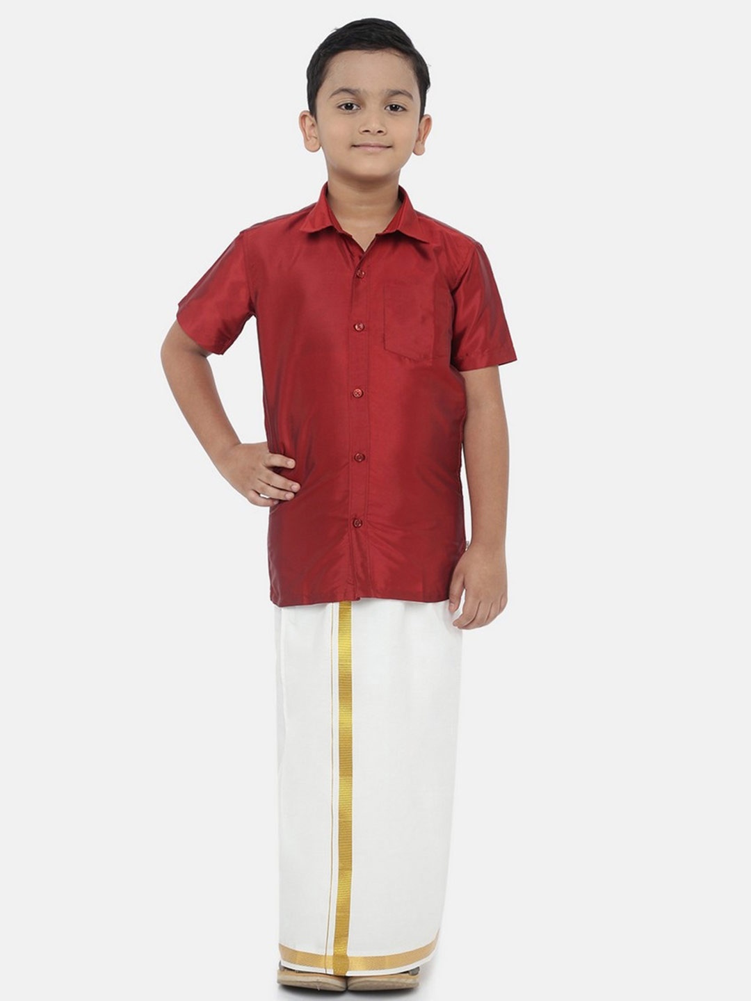 

Ramraj Boys Red & White Shirt with Dhoti