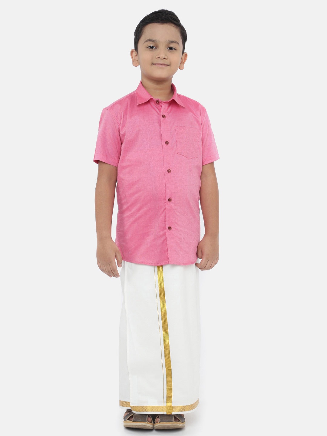 

Ramraj Boys Pink & White Shirt with Dhoti