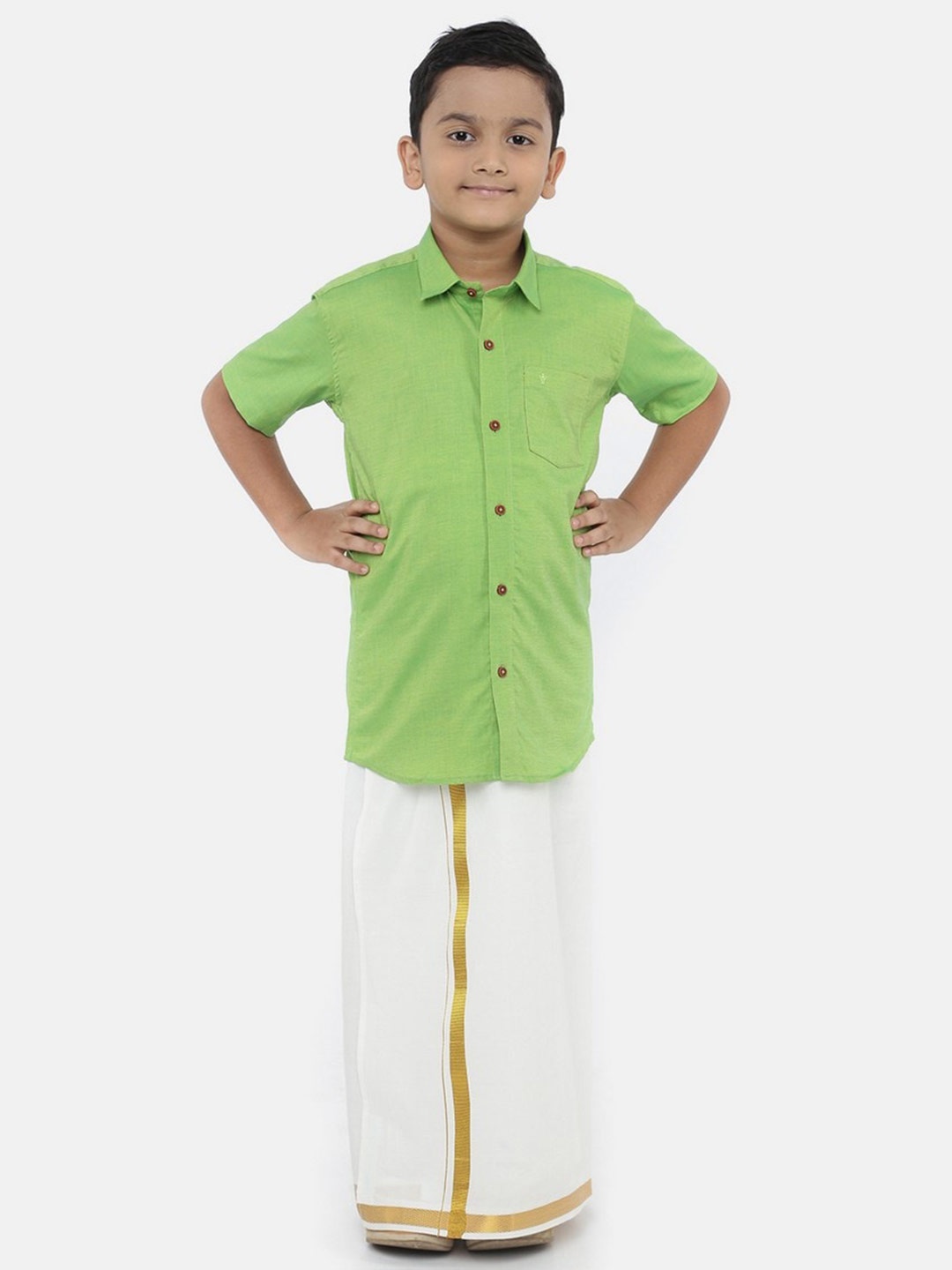 

Ramraj Boys Green & White Shirt with Dhoti