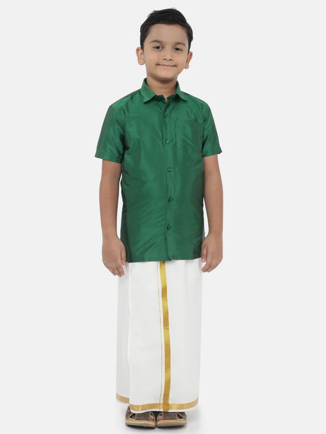

Ramraj Boys Green & White Shirt with Dhoti