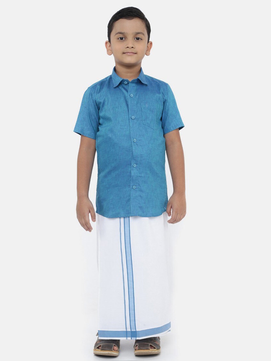 

Ramraj Boys Blue & White Shirt with Dhoti Pants