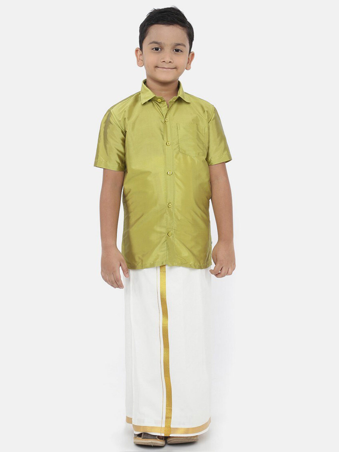 

Ramraj Boys Green & White Shirt with Dhoti