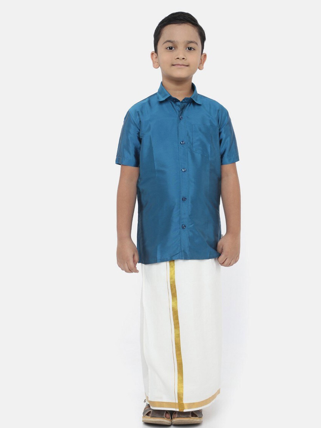 

Ramraj Boys Blue & White Shirt with Dhoti