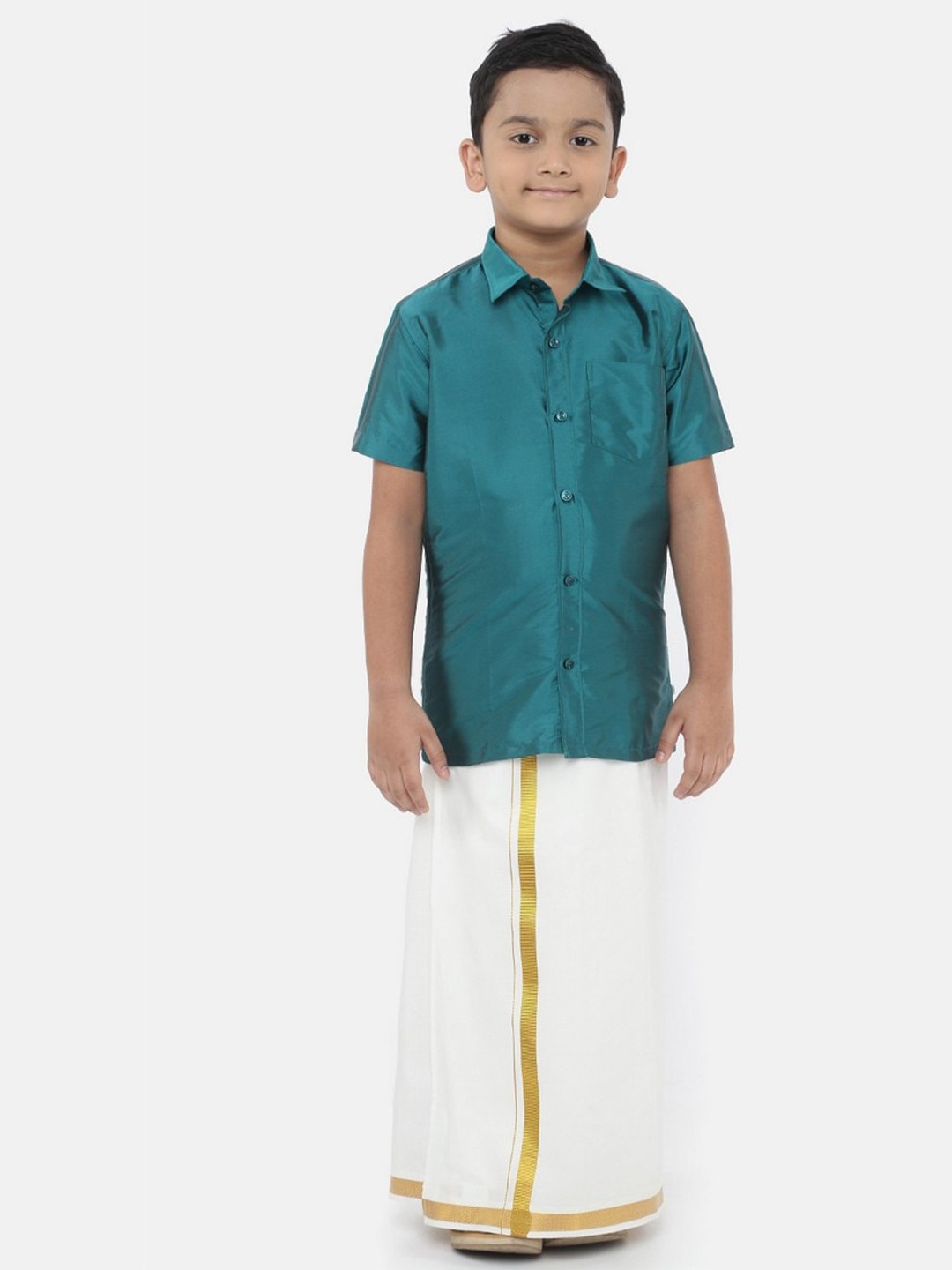 

Ramraj Boys Green & Green Shirt with Dhoti