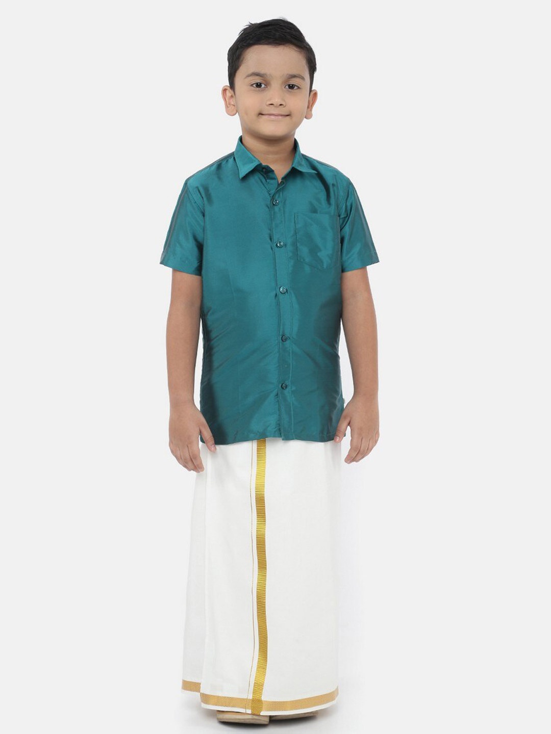 

Ramraj Boys Green & White Shirt with Dhoti
