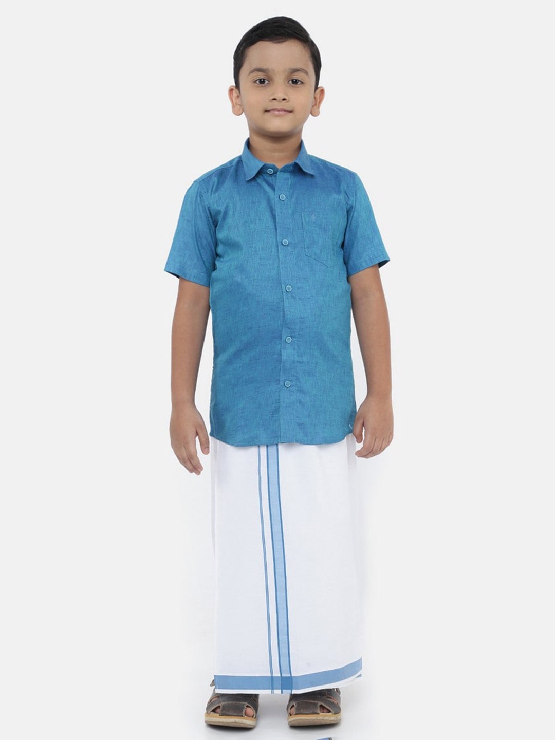 

Ramraj Boys Blue & White Shirt with Dhoti