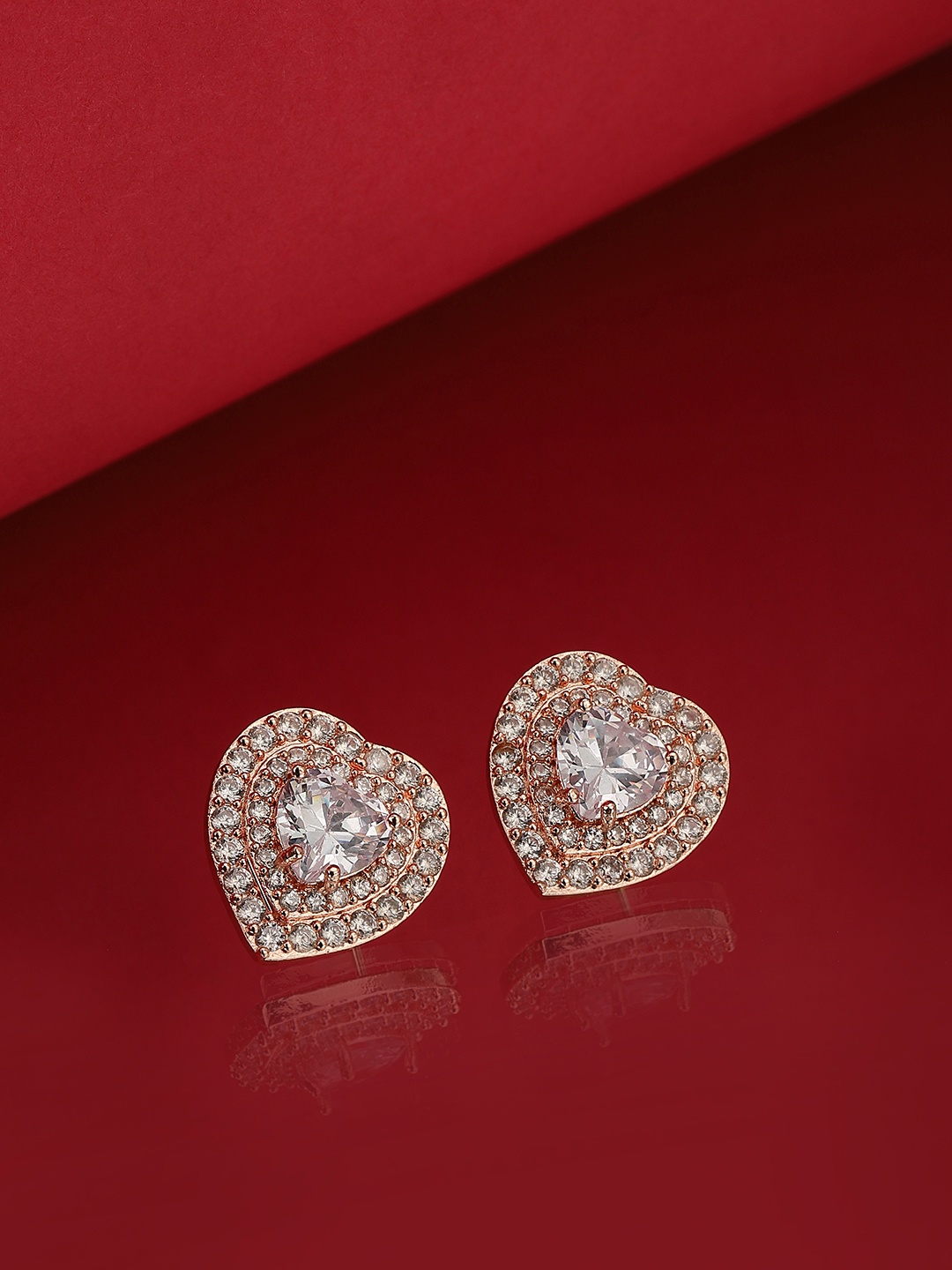 

Carlton London Women Rose Gold Heart Shaped Studs Earrings