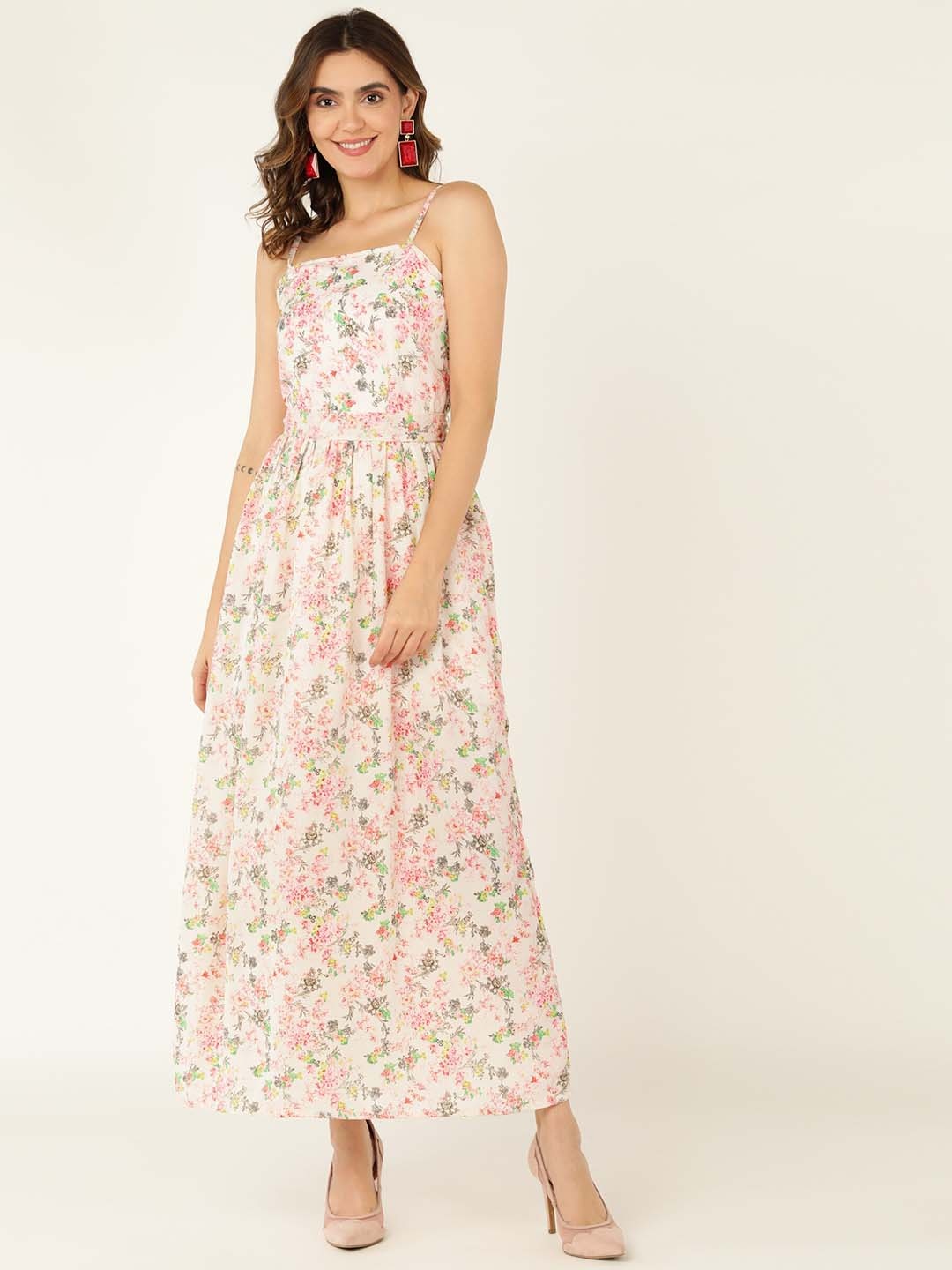 

DODO & MOA Off White Floral Georgette Maxi Dress