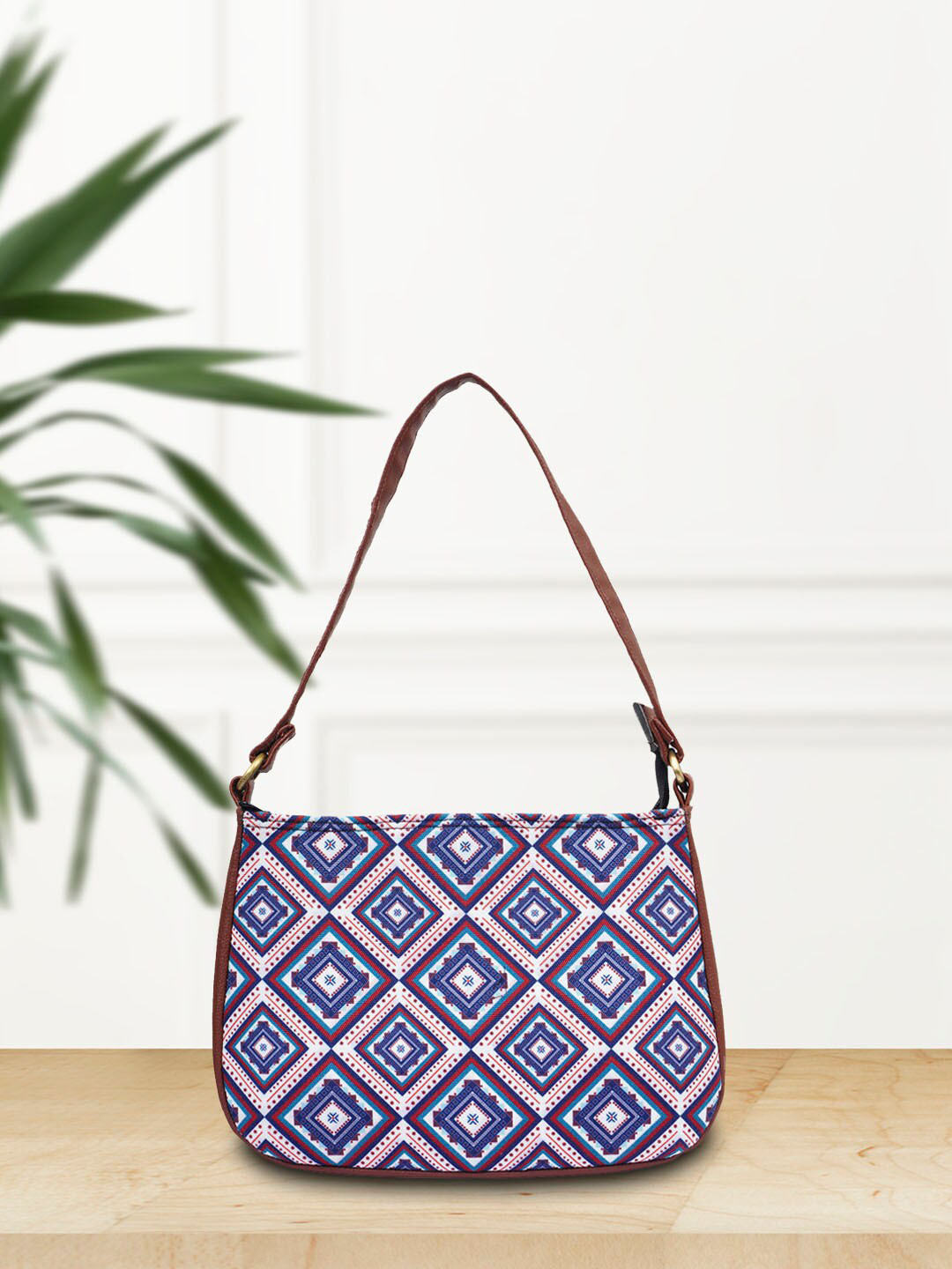 

Crazy Corner Navy Blue Geometric Printed Oversized Structured Handheld Bag