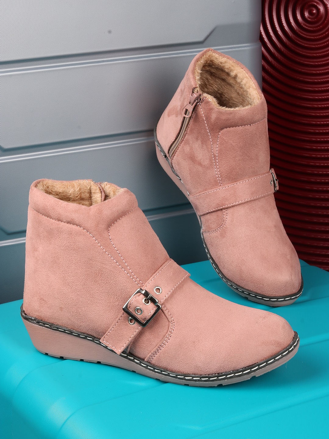

ZAPATOZ Girls Pink Suede Wedge Boots