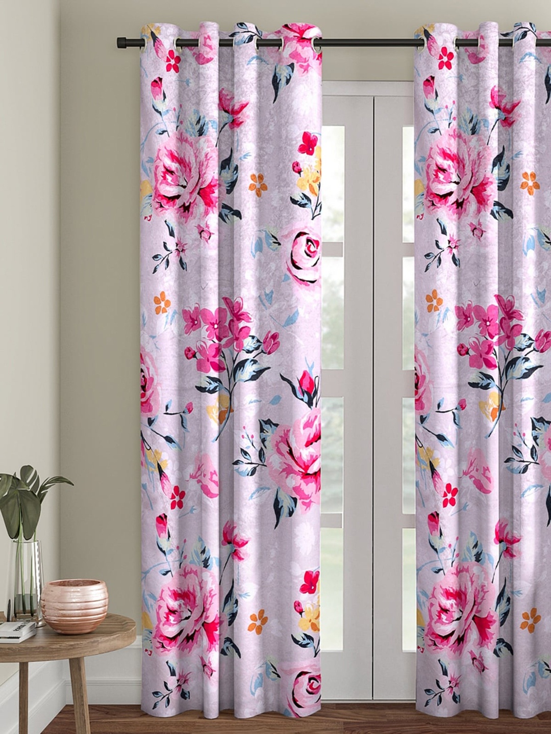 

ROMEE Pink & Yellow Floral Room Darkening Door Curtain
